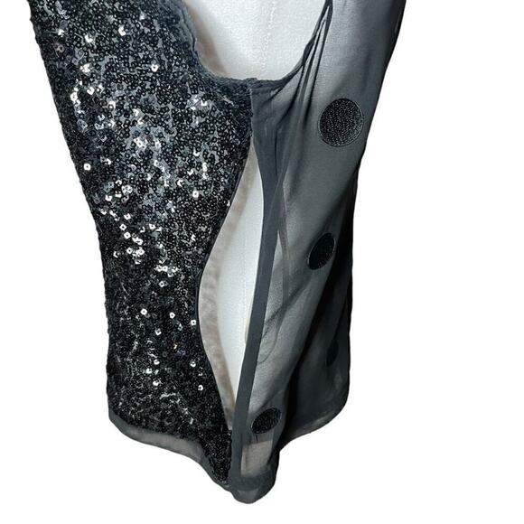 Karen Millen Black Sequin Sleeveless Top Sheer Back Embroidered Polkadots Sz 8 - Picture 4 of 11